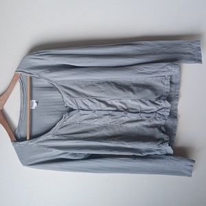 Emberley Peasant Cotton Shirt Button Front Gray Scoop Neck Large